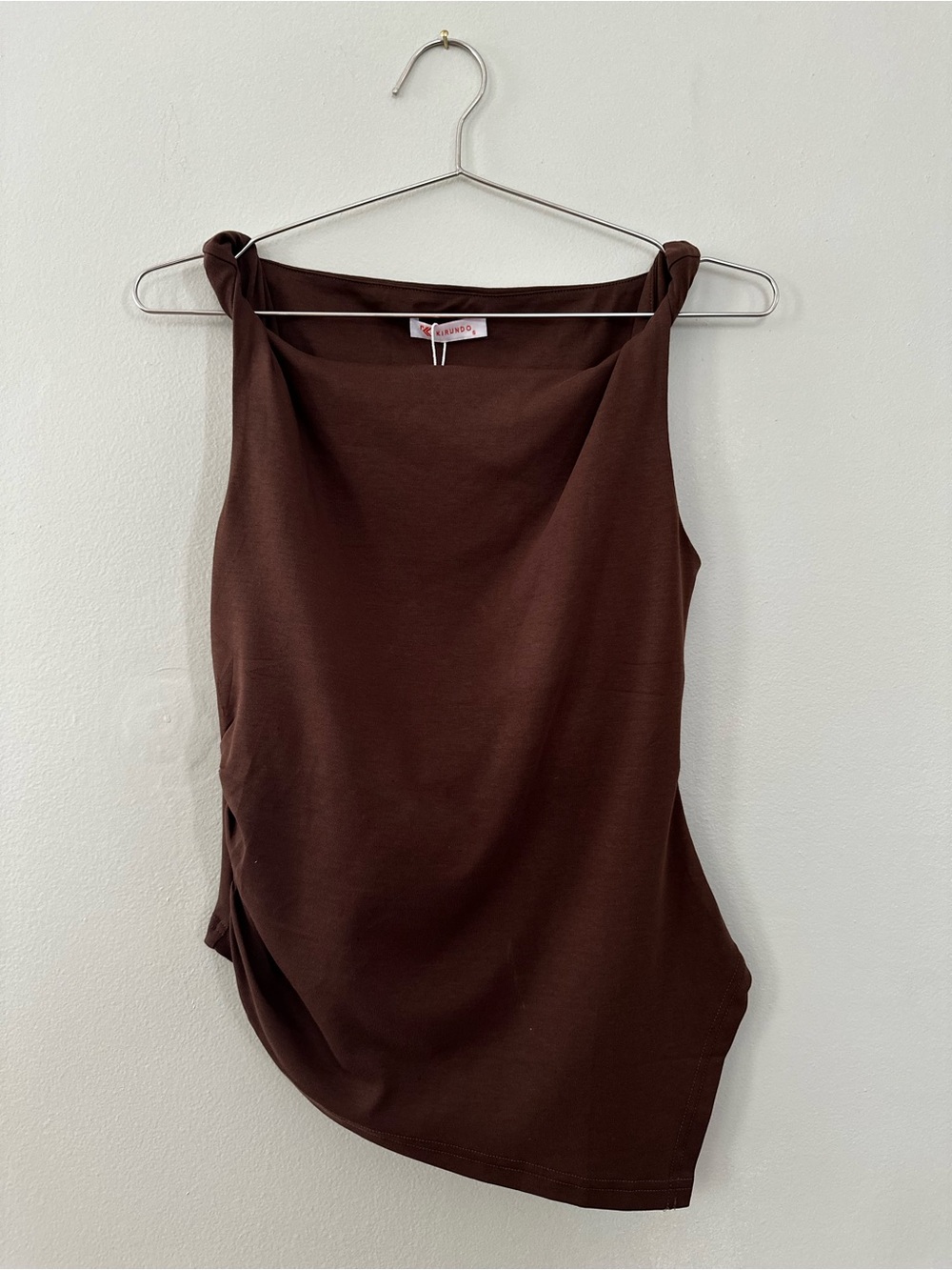 NWT Kirundo Brown Draped Cowl Neck Asymmetrical Tank Top S